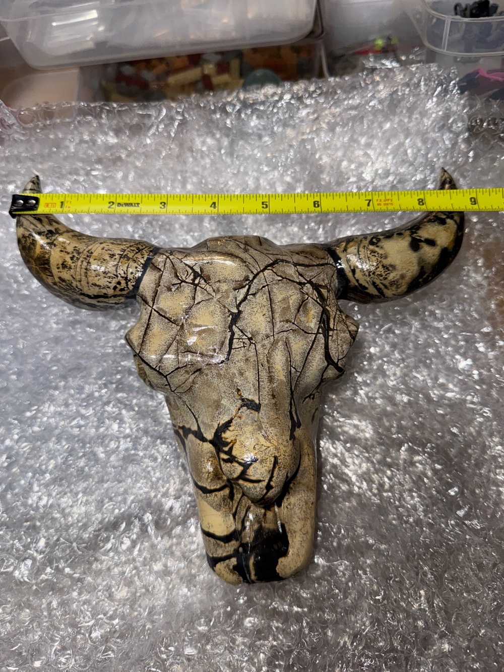 HUGE Picture Jasper Crystal Rock Cow Bull Steer Longhorns Skull Carving